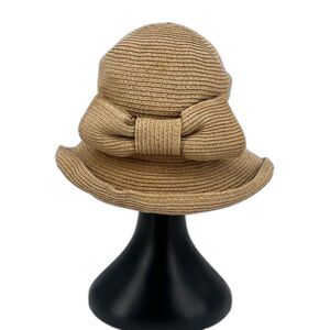 Cappelli Straw Raffia Woven Sun Bucket Hat w/ Bow Beach Gardening Boho Coastal